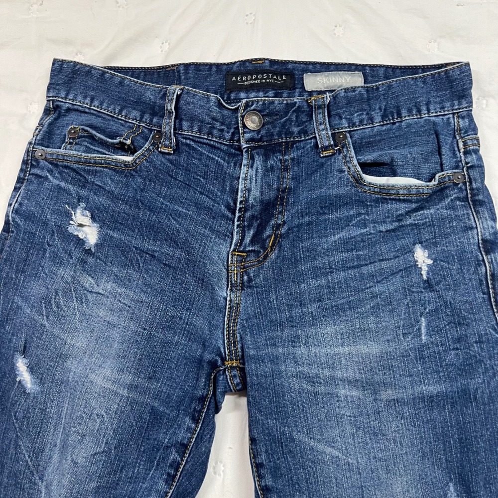 Aeropostale Mens Skinny Distressed Medium Wash Denim Jeans 30x30
